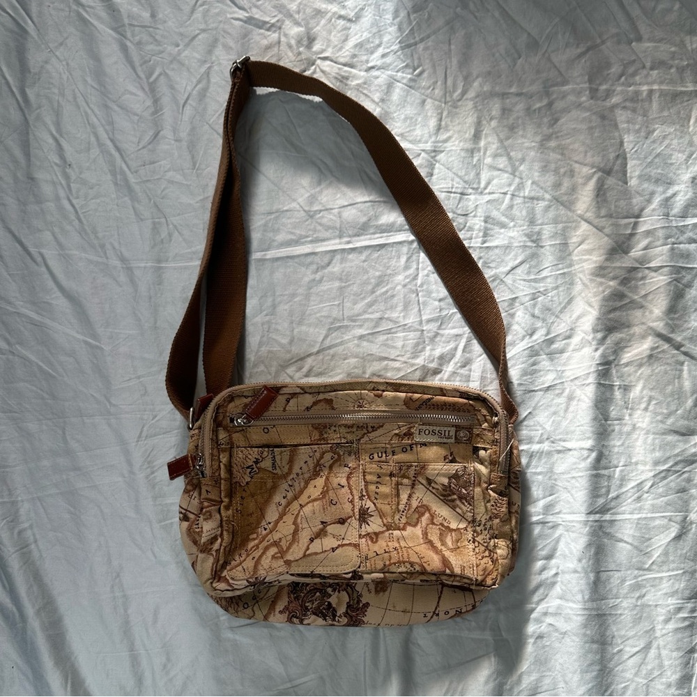 Vintage Fossil World Map Handbag